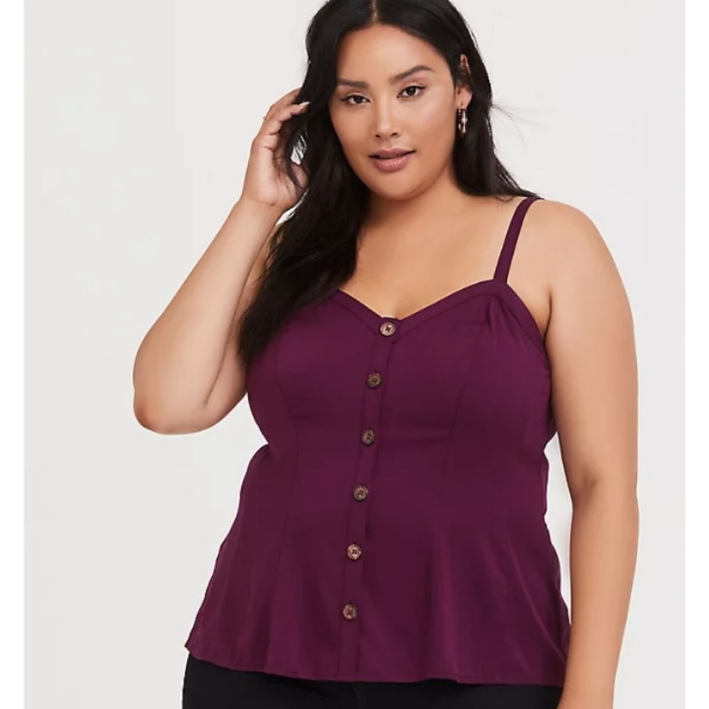 Torrid Fit & Flare Stretch Challis Button Front Cami Top